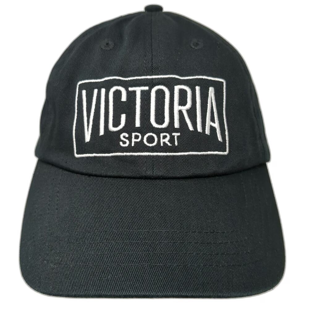 Victoria Sport Baseball Cap Black One Size Embroidered Logo Cotton Hat Slideback
